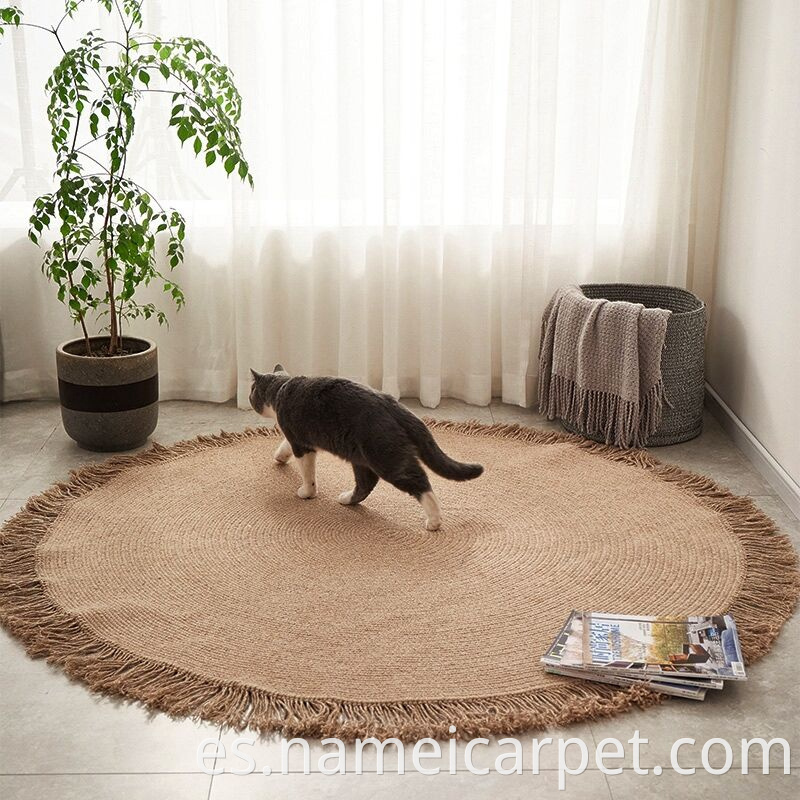 Round Wool Braided Living Room Rug With Tassels